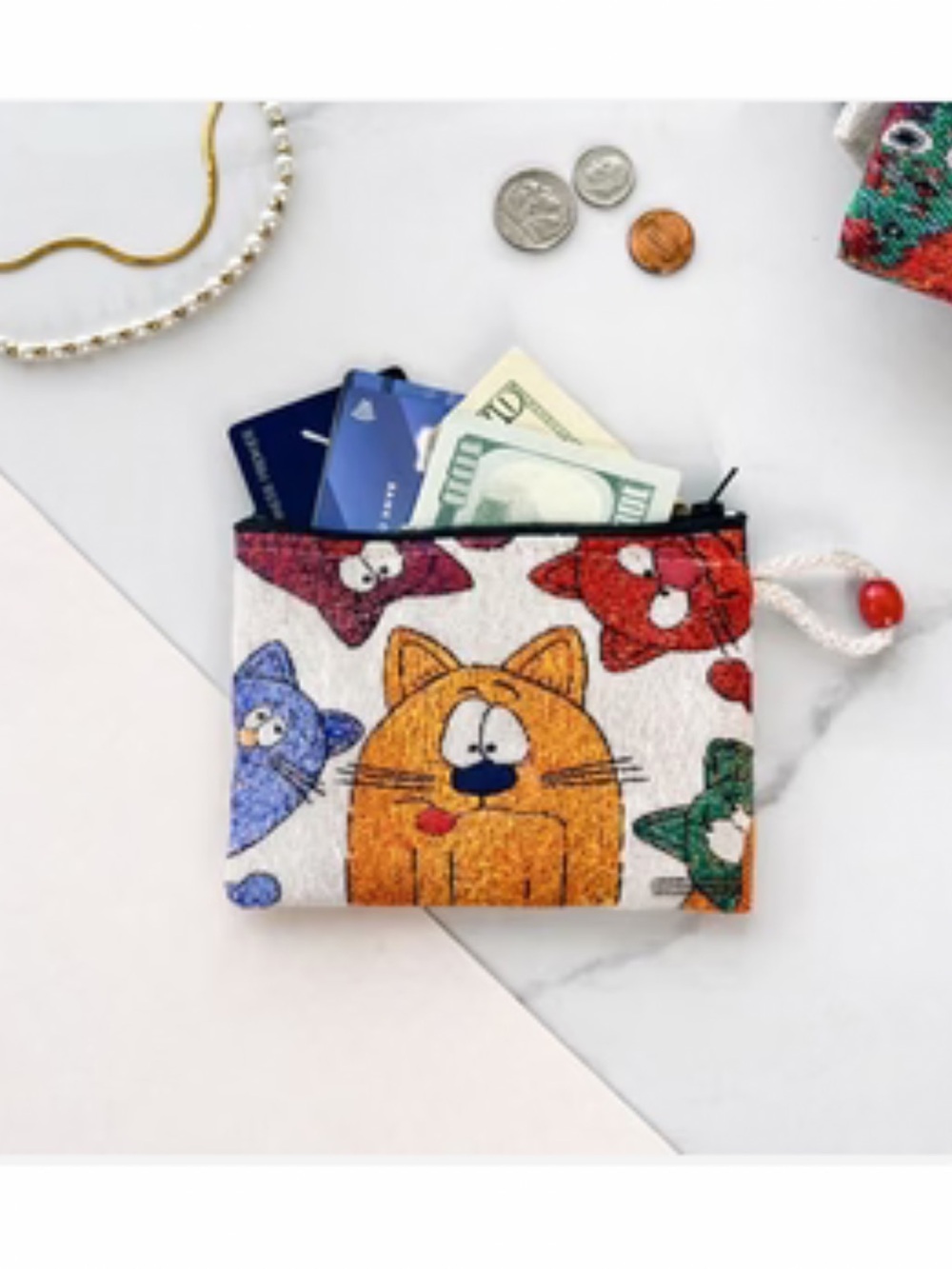 Cartoon Cats Zip Pouch - Multicolor